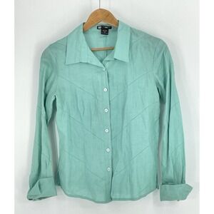 Carol LIttle Womens‎ S 100% Linen Button Up Shirt Green Long Sleeve Beachy